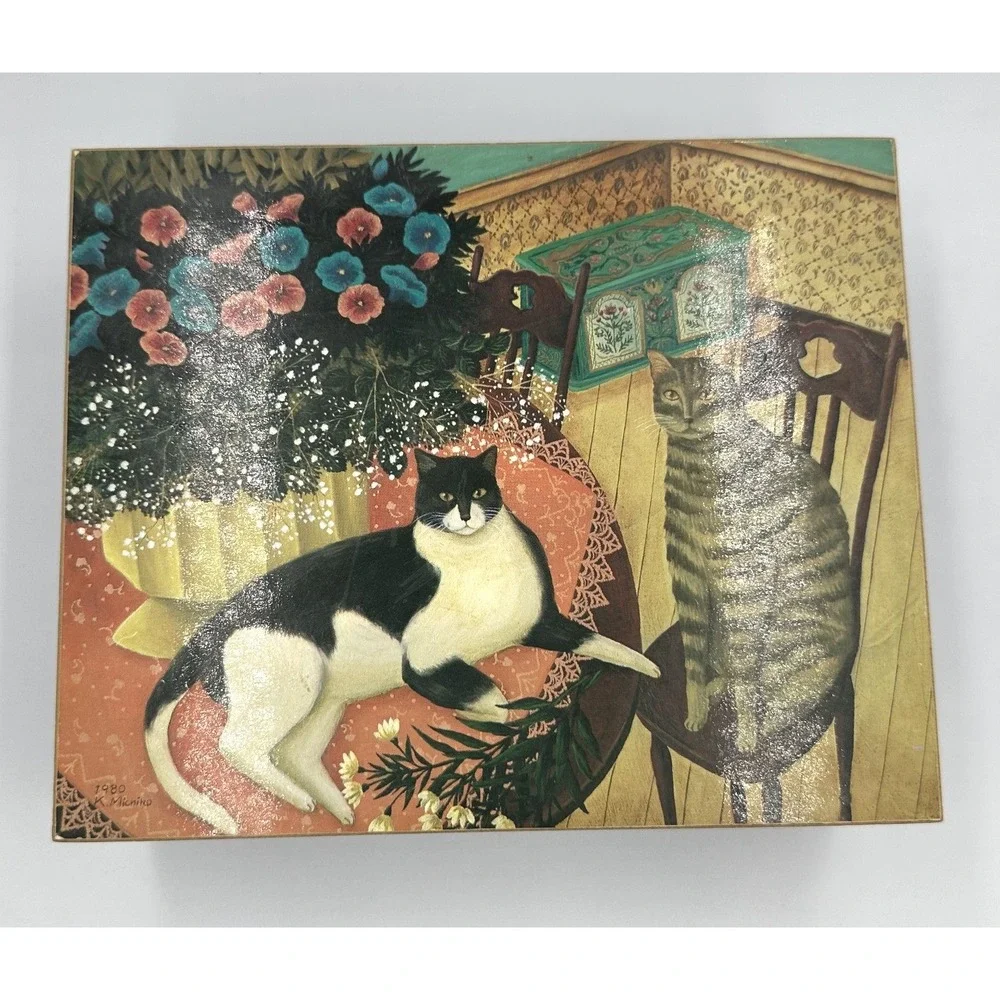 Signed Vintage 1980 K Michiko Musical Jewelry Box Cats Memory Song Japan B352/A